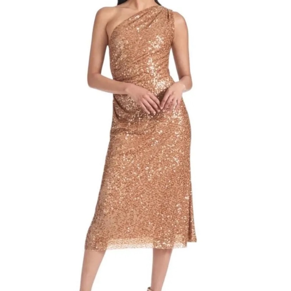 NWT Sachin + Babi Carmen Bronze Sequin One-Shoulder Dress